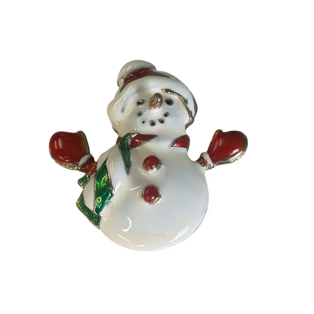 Christopher Radko Presents Shiny Brite Enamel Snowman Brooch - Picture 2 of 7
